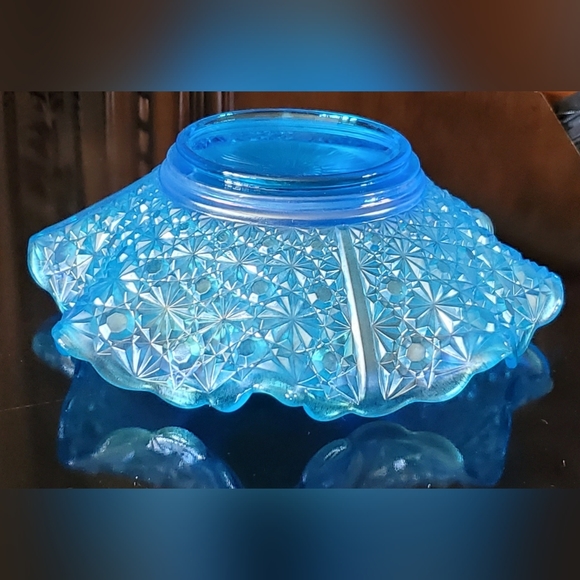 Fenton Daisy and Button 10 3/4" Irredescent Blue WOW Bowl - Picture 14 of 16